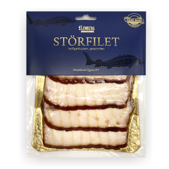 Sturgeon Filet, hot smoked, sliced, 125g